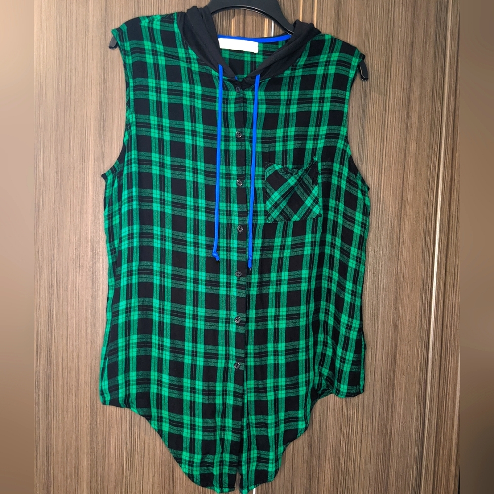 No Boundaries Soft Sleeveless Flannel Hoodie, XL (Juniors)